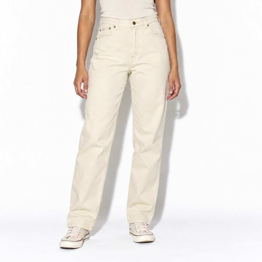 90s Vintage High Waist Ankle Jeans Womens 14 Beige Lee Cropped Straight Denim